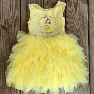 Disney Princess Belle Yellow Layered Soft Tulle Dress with Undershort 4T